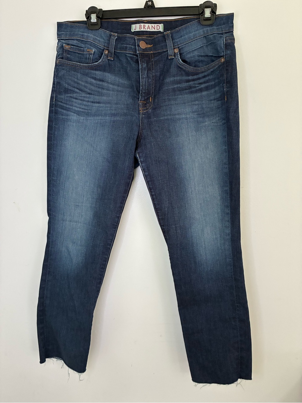 J Brand Dark Indigo Cropped Skinny Jean Raw Hem 31